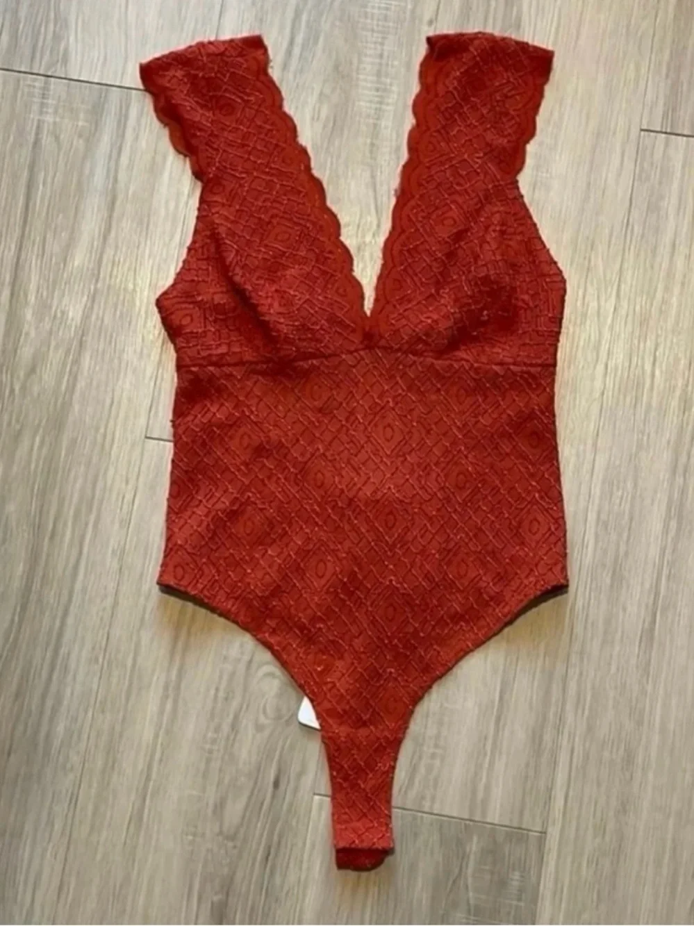 Free People Women’s Deep V Copper Lace Bodysuit Size XS